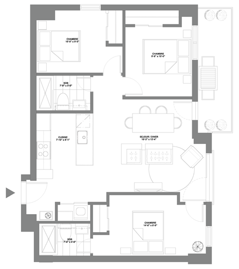 floor plan of the apartment with bedroom and living room